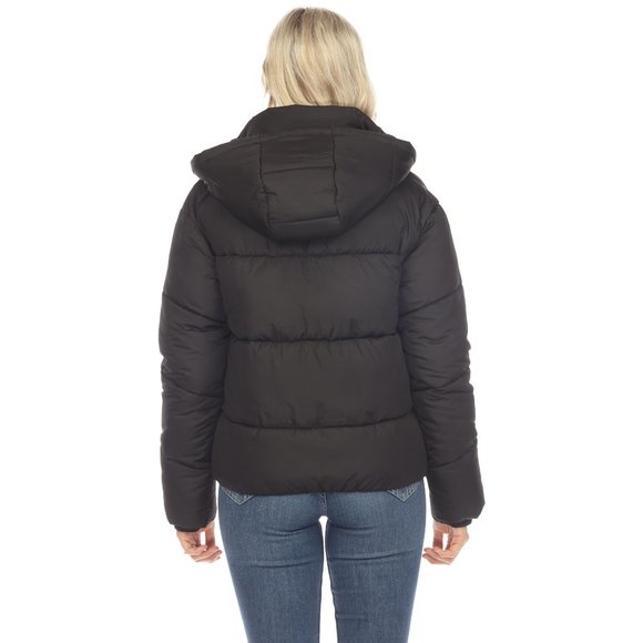 Women's Full Front Zip Hooded Bomber Puffer Jacket - Picture 3 of 7